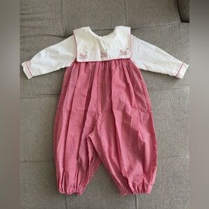 Vintage Auraluz Baby Girl Gingham Rocking Horse Long sleeve one piece Columbia